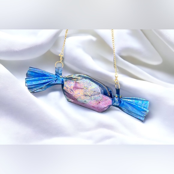 Handmade Blue Oil-slick Clear Vinyl Candy Crossbody - Picture 4 of 7